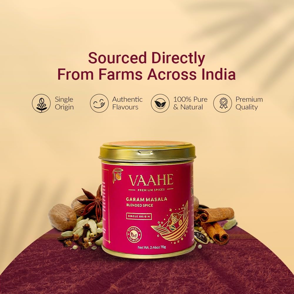 VAAHE Garam Masala 70g | Handcrafted Blend of 17+ Premium Whole Spices | Authentic Indian Masala for Curries, Gravies & Tadka | Freshly Ground and Packed | 100% Pure | Airtight Tin Box