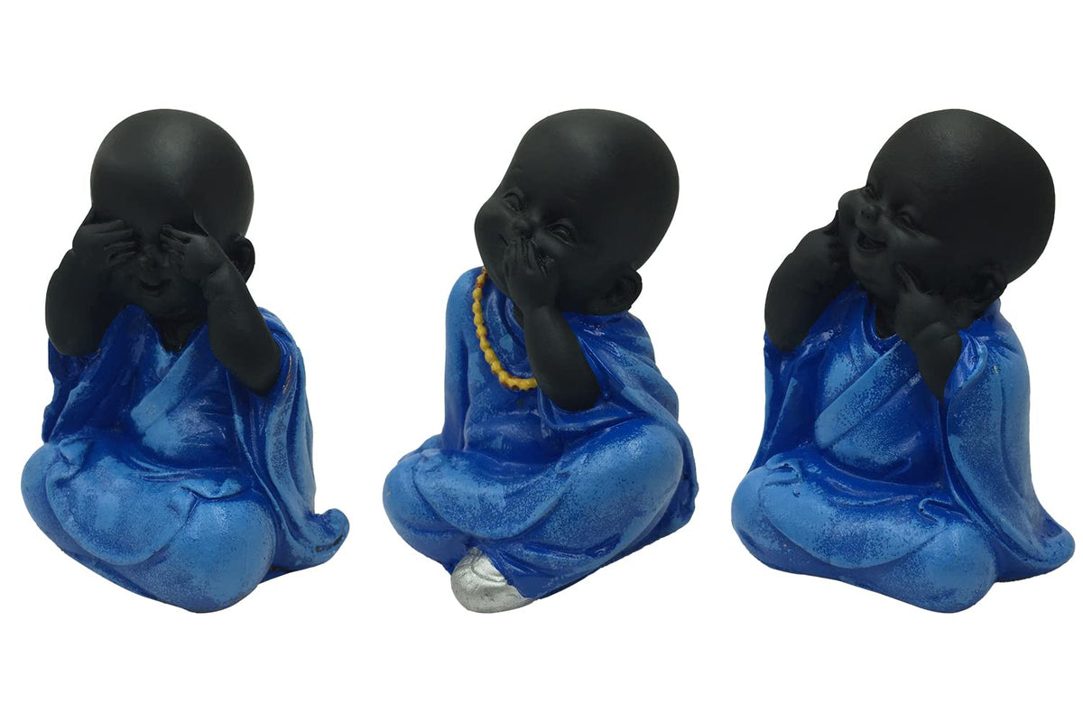Polyresin Meditating Monk Buddha/Laughing Buddha/Happy Man Statue Standard Blue Color, 3 Piece - Lb-03