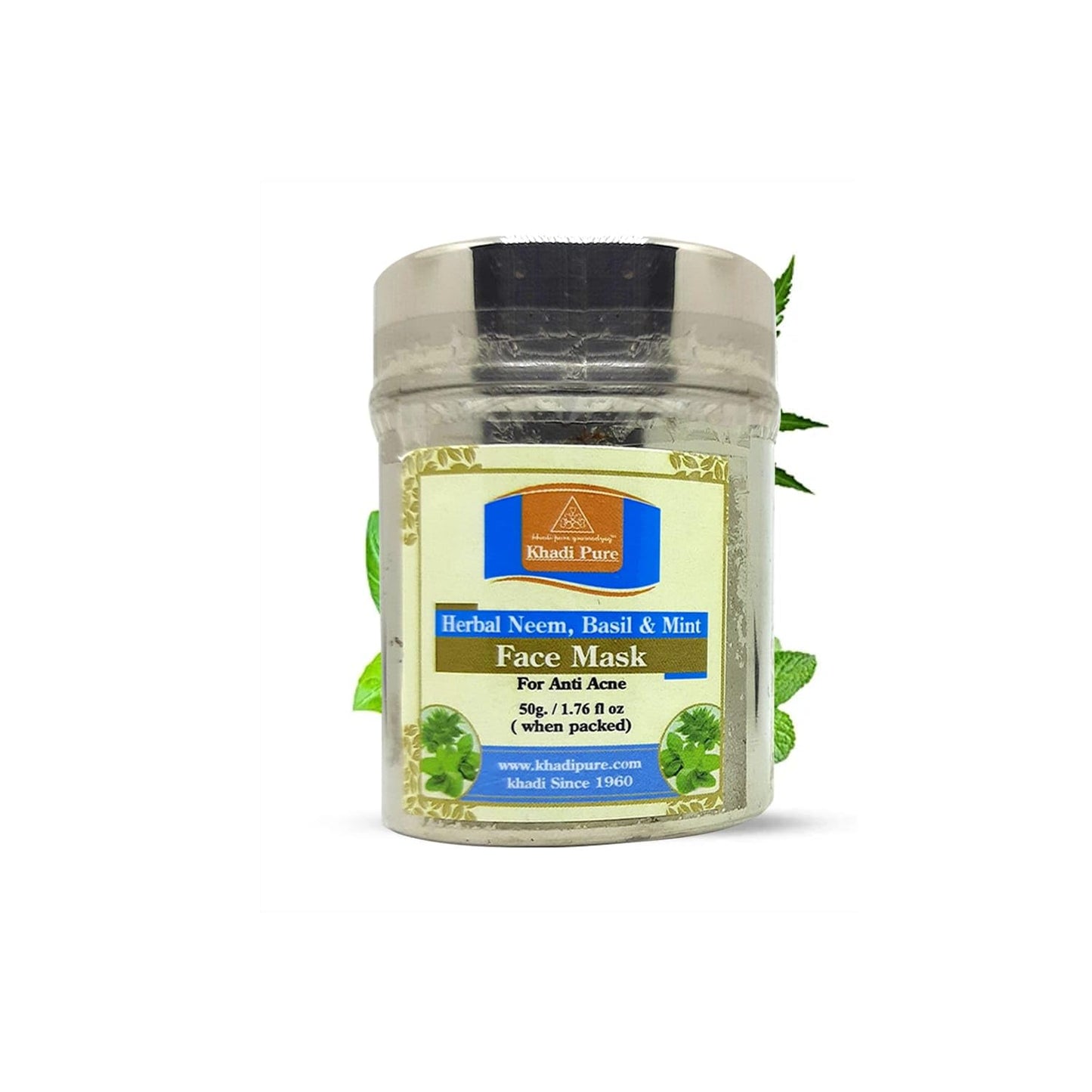 Khadi Pure Herbal Neem, Basil & Mint Face Mask (Anti-Acne), 50 g, Beige, (KPNEMFPX1)