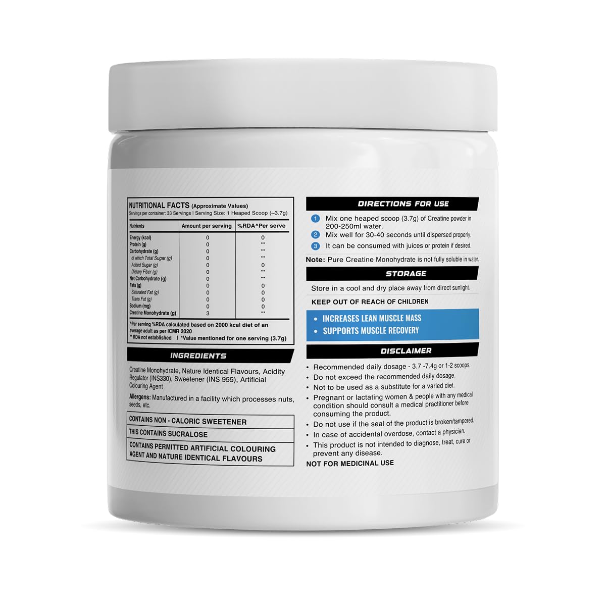 Wellcore - Pure Micronised Creatine Monohydrate Powder | Kiwi Kick | (122g, 33 servings) | Lab Tested For Fast Absorption & Recovery