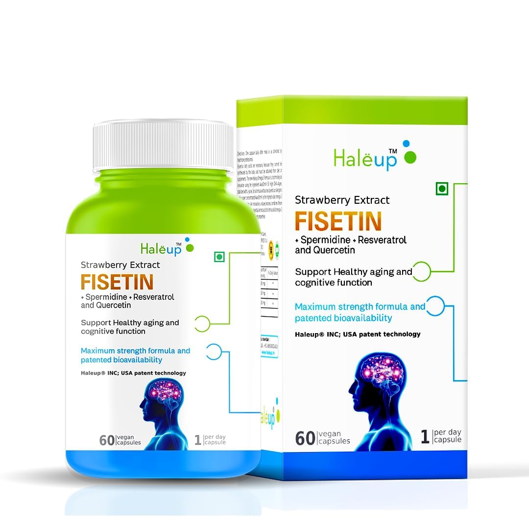 Haleup Fisetin 100 mg, Spermidine 10 mg, Quercetin 100 mg, and Trans-Resveratrol 400 mg from Haleup INC, (Pack of 1 X 60s)