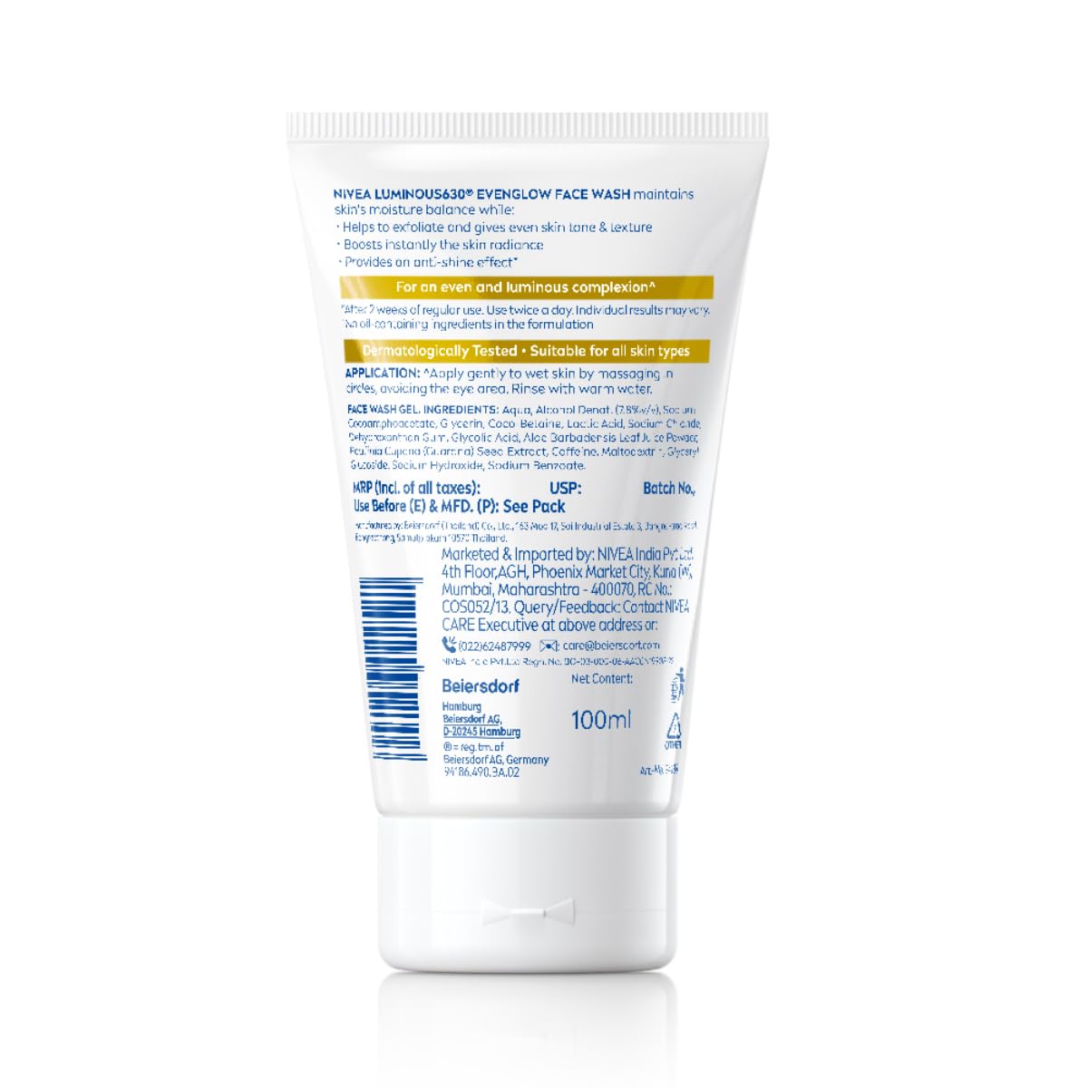 NIVEA Luminous Even Glow 2% AHA Face Wash | Oil-Free Cleanser with Aloe Vera & Guarana Extracts | Deep Cleansing Face Wash for Oily, Normal & Sensitive Skin | Exfoliating Brightening Face Cleanser for Women & Men | 100ml