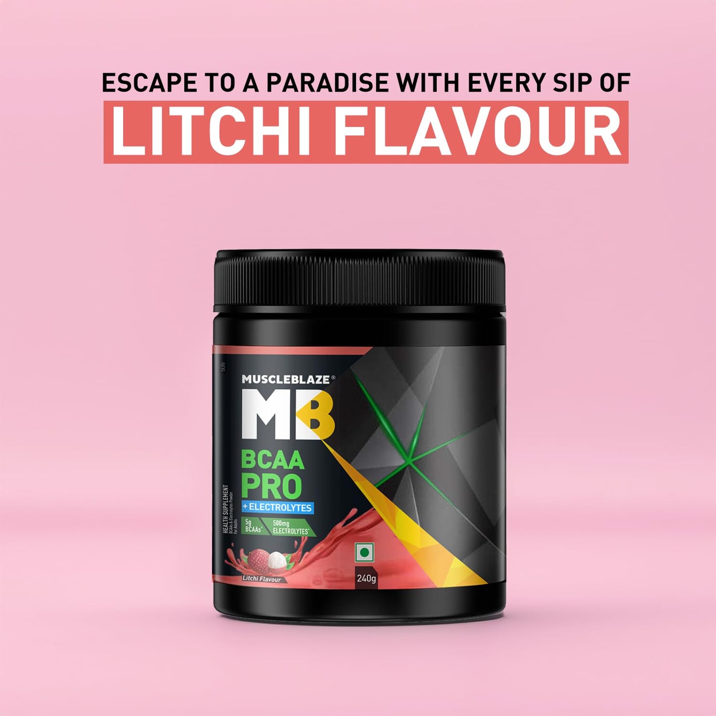 MuscleBlaze BCAA Pro Powder, Powerful Intra Workout (Litchi, 240g, 30 Servings) | With 5g BCAAs & 500mg Electrolytes