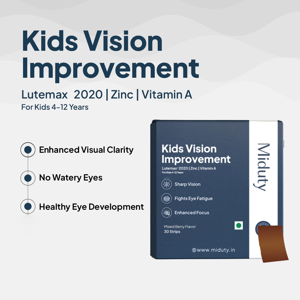 Zephivo Miduty Kids Vision Improvement Strips- Lutemax 2020- Lutein- Zeaxanthin-Astaxanthin- Beta Carotene- Eye Care- Improve Eyesight- Reduce Eye strain - Support Clear Vision- 30 strips