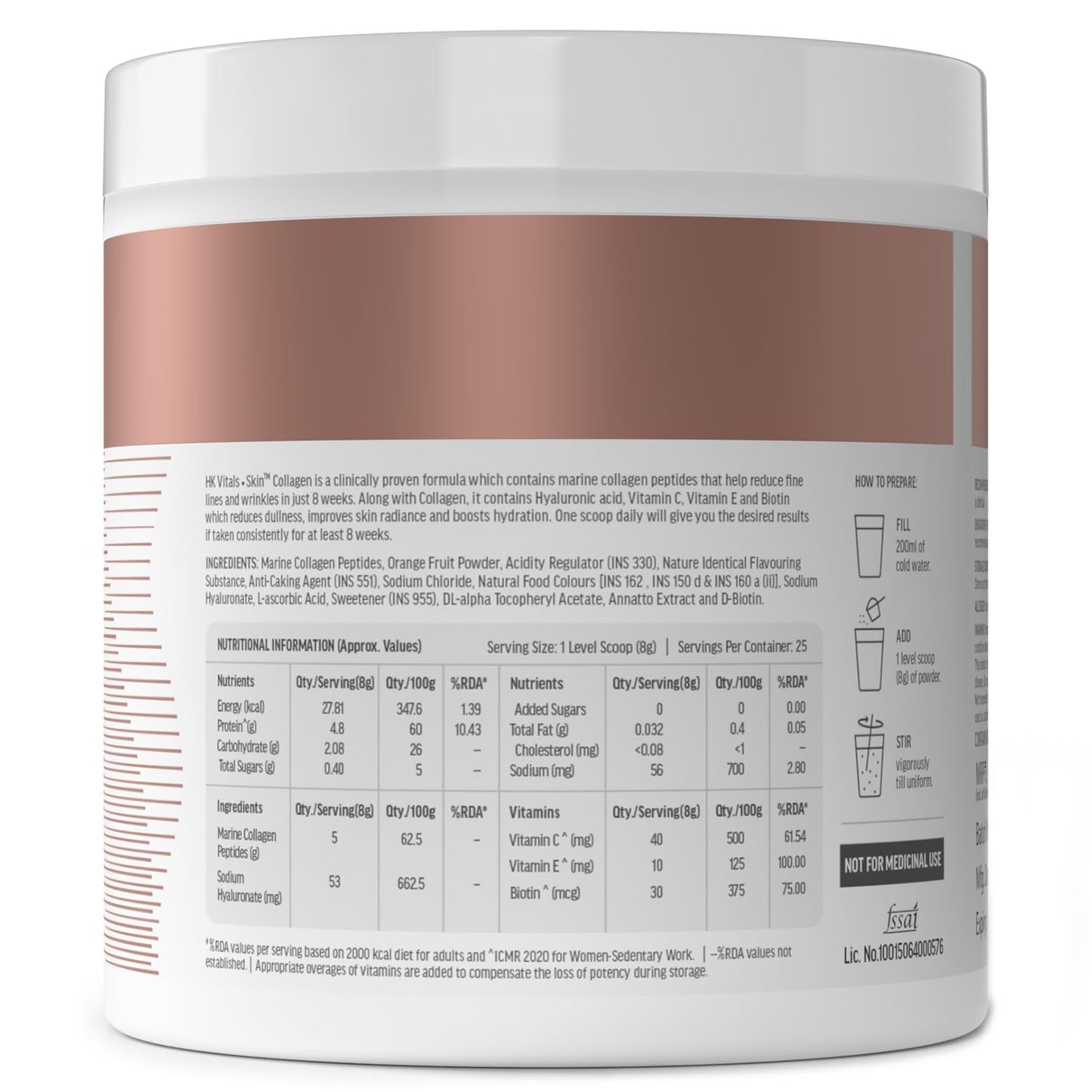 HealthKart Hk Vitals Marine Collagen Supplement (Orange, 200 Gram) | Vitamin C, E, Sodium Hyaluronate | For Healthy Skin, Hair & Nails