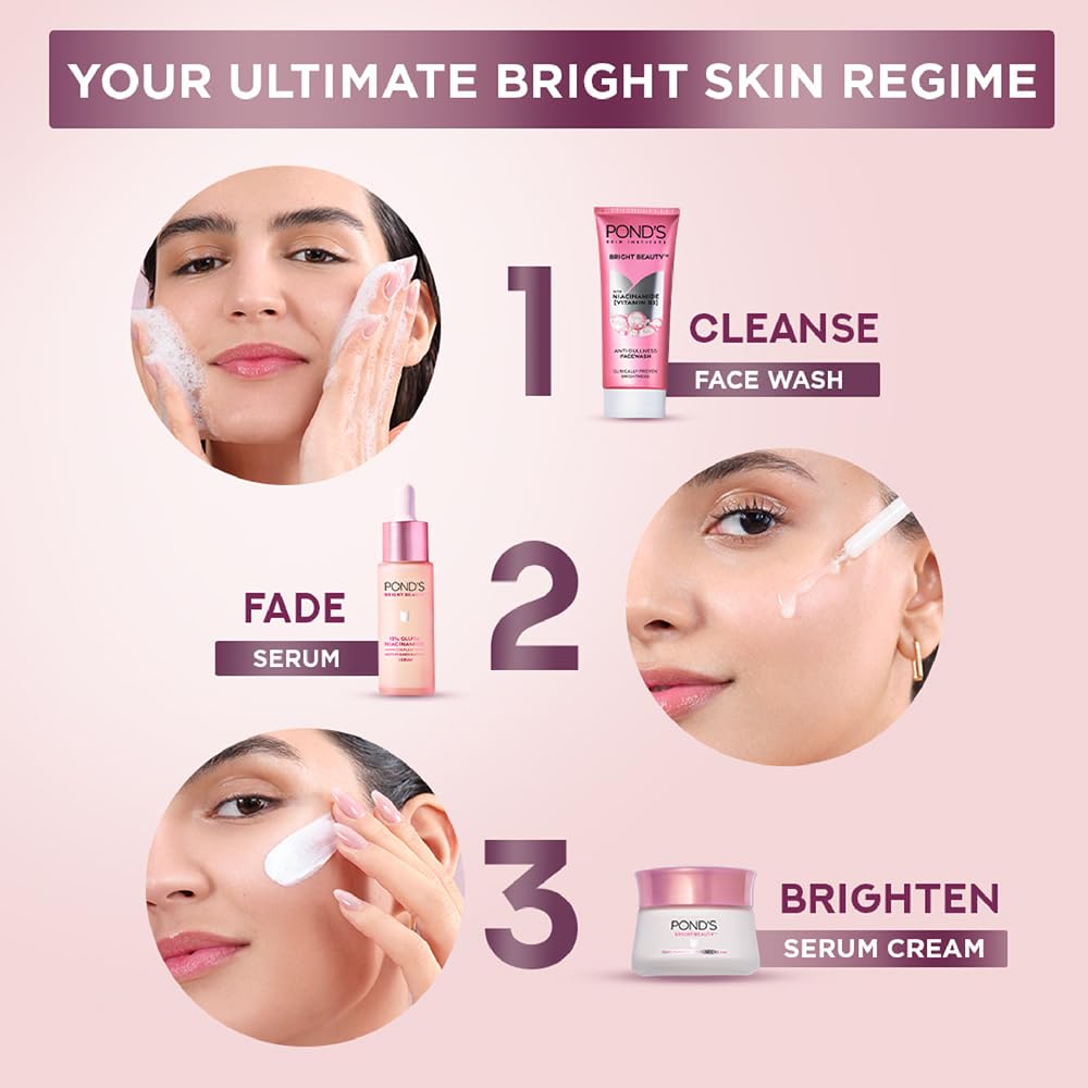 Ponds Bright Beauty Anti-Dullness & Brightening Facewash with Niacinamide | For Glass-Skin Like Shine and with 4X Visibly Brighter Skin, 200gm