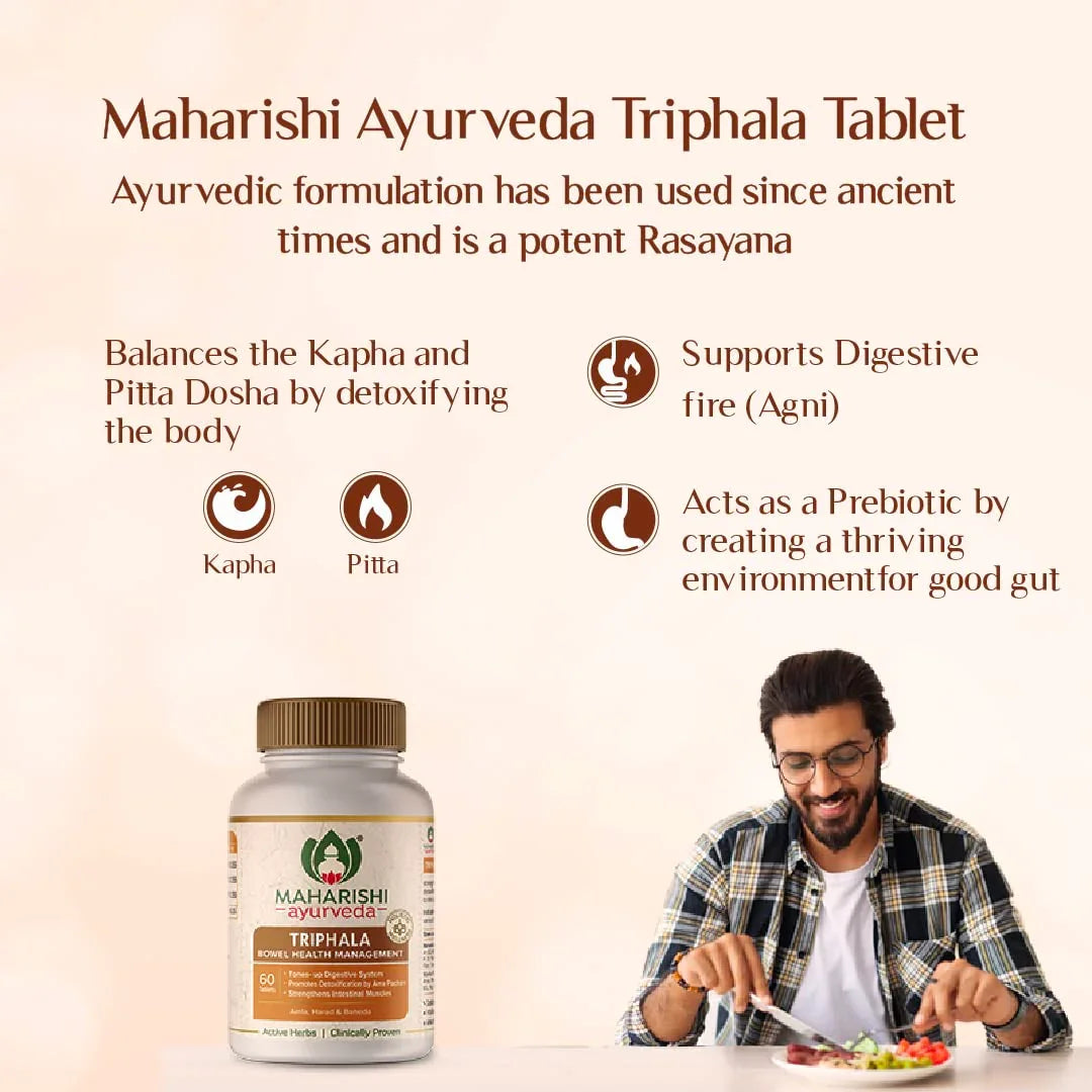 Zephivo Maharishi Ayurveda Triphala Tablets 1000mg | Supports Healthy Digestion | Improves Bowel Wellness| Relieves Constipation | Pure Herbs Used |100% Ayurvedic