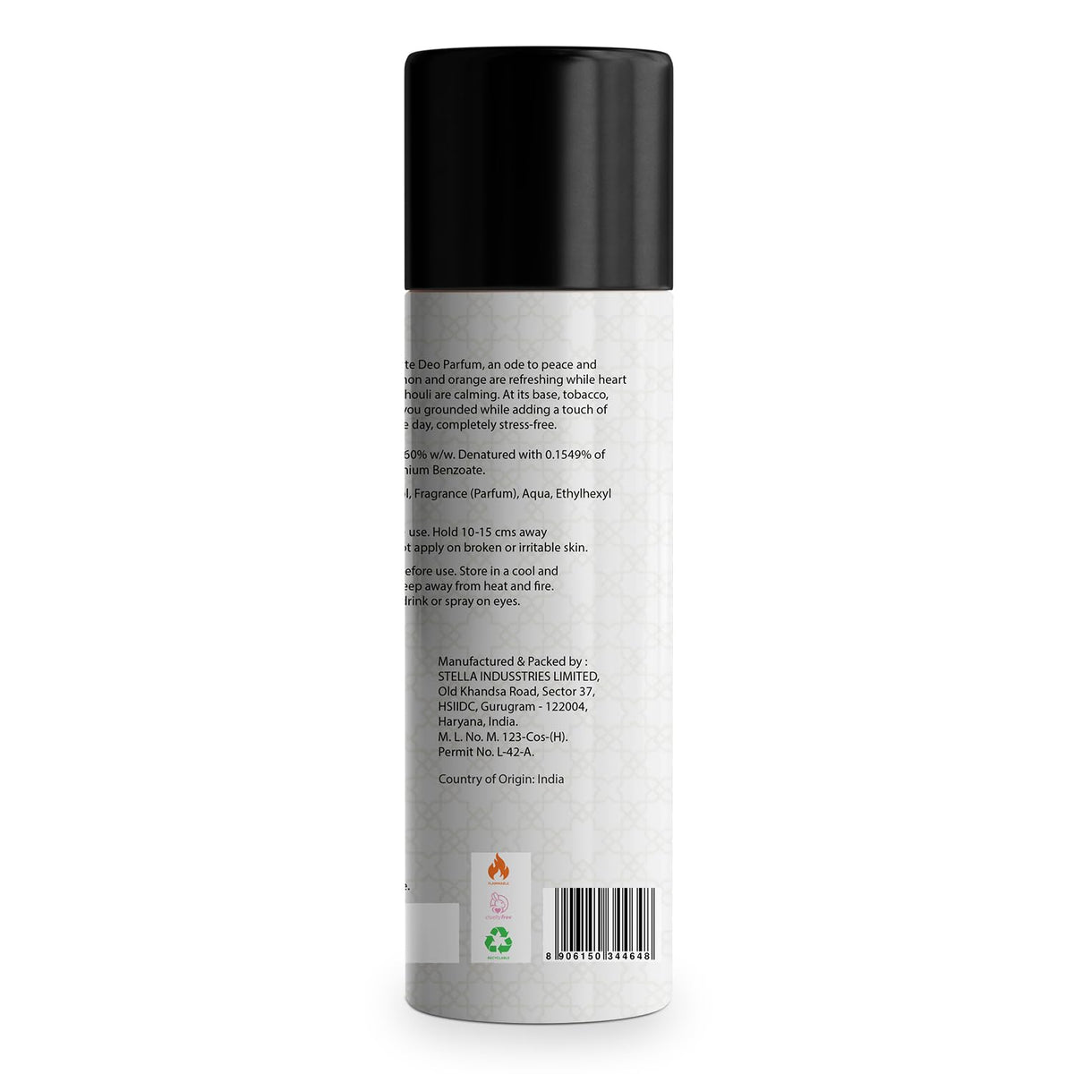 Back label of a perfume bottle on a white background