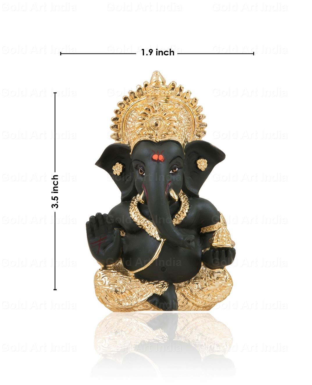 Gold Art India Gold And Kaai Green Ganesh Idol For Car Dashboard Small Ganesha Murti Ganpati Idol For Home Decor Puja Lord Ganesh Statue Gift For Office Desk Puja Room Figurine