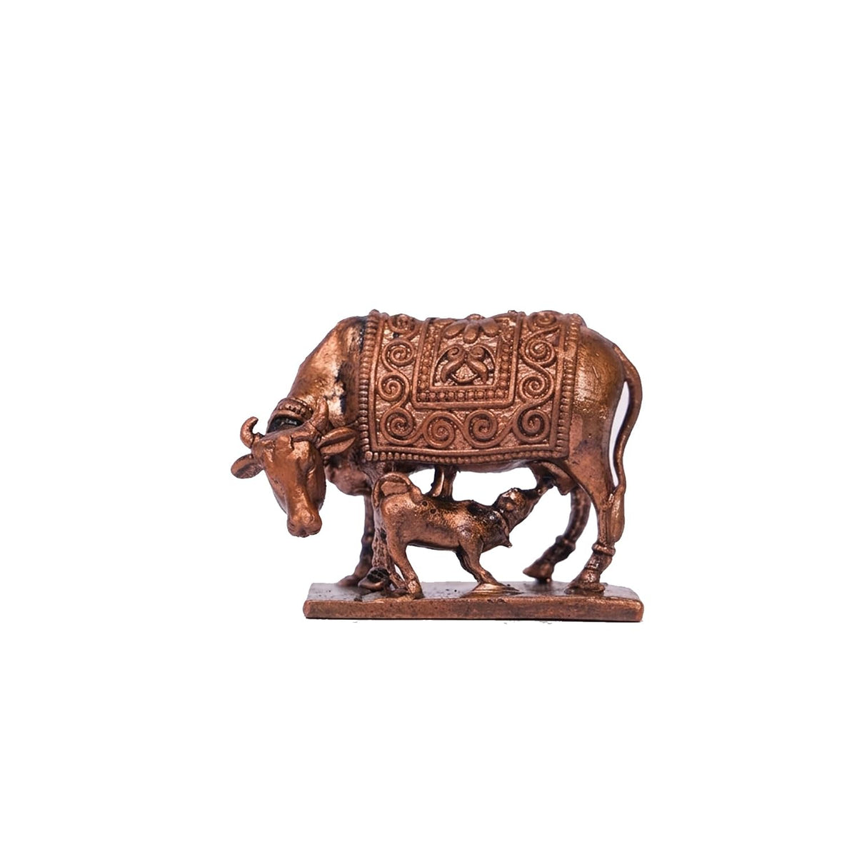 Pure Copper Kamdhenu Murti | Handcrafted Copper Idol for Pooja Room, Vastu Decor | Traditional & Auspicious Religious Hindu God Showpiece & Gift Item | 86gm (3.5x4 cm)