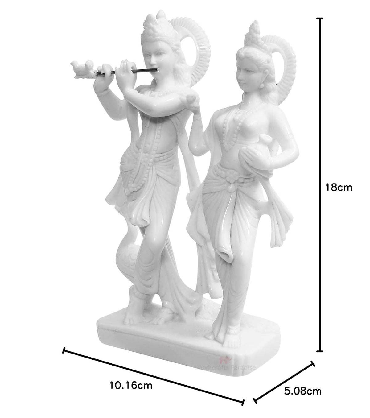Handicrafts Paradise White Marble Radha Krishna MurtiHandcrafted Statue Showcasing Krishna with Flute God Idol for Home Temple Decor & Devotional Gift - 7 Inch