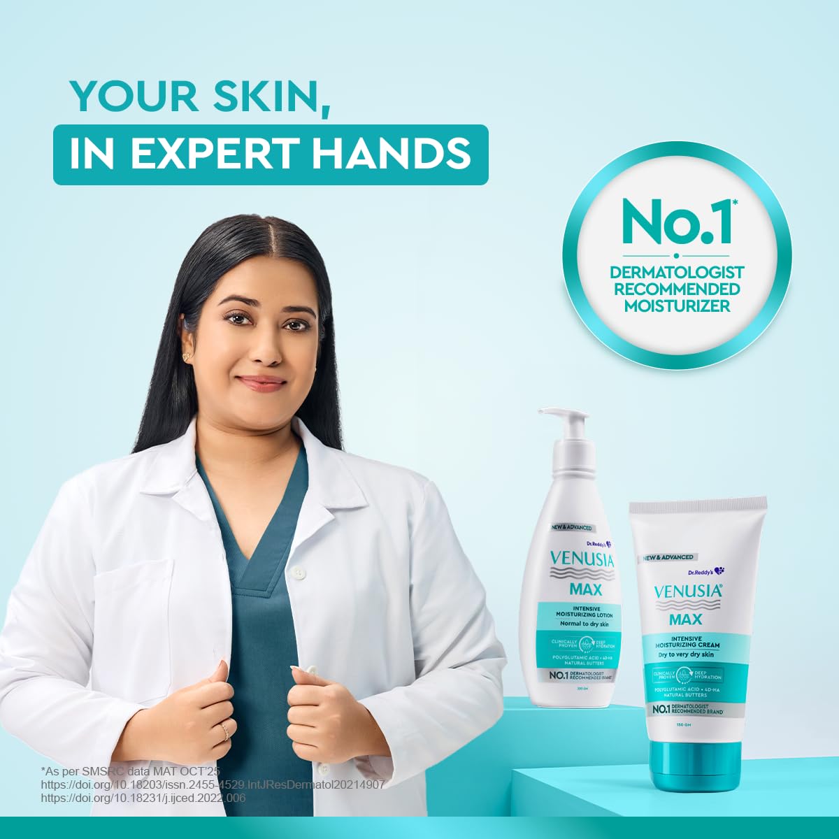 Dr. Reddy's Venusia Max Intensive Moisturizing Lotion | Enriched with 4D Hyaluronic Acid & Polyglutamic Acid | Clinically Proven Deep Penetration for Long lasting hydration | For Face & Body | Moisture Lock with Shea, Cocoa, Mango, and Aloe Butter 500 g