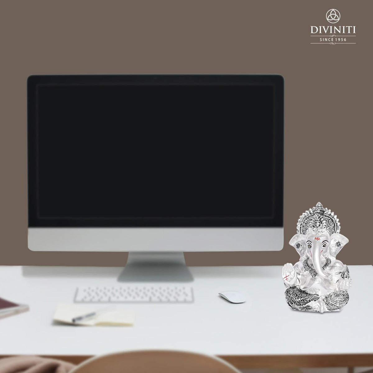 999 Silver Plated Ganesha/Vinayaka/Vinayagar Idol for Home Decor Puja/Gifting/Ganesh Statue for Office Desk Puja Room Figurine Home & Office Decor 3.5 inches (8.89 x 5.08 cm)(Silver Matte)