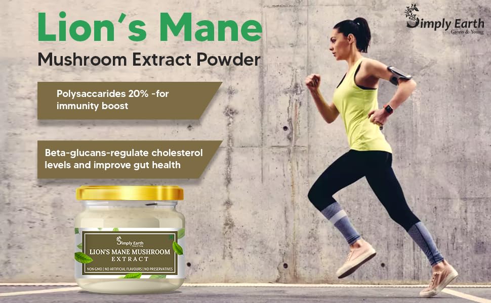 Simply Earth Lion's Mane Mushroom Extract Powder 10:1, (20% Polysaccharides) Improves Memory, Focus and Clarity | 50gm…