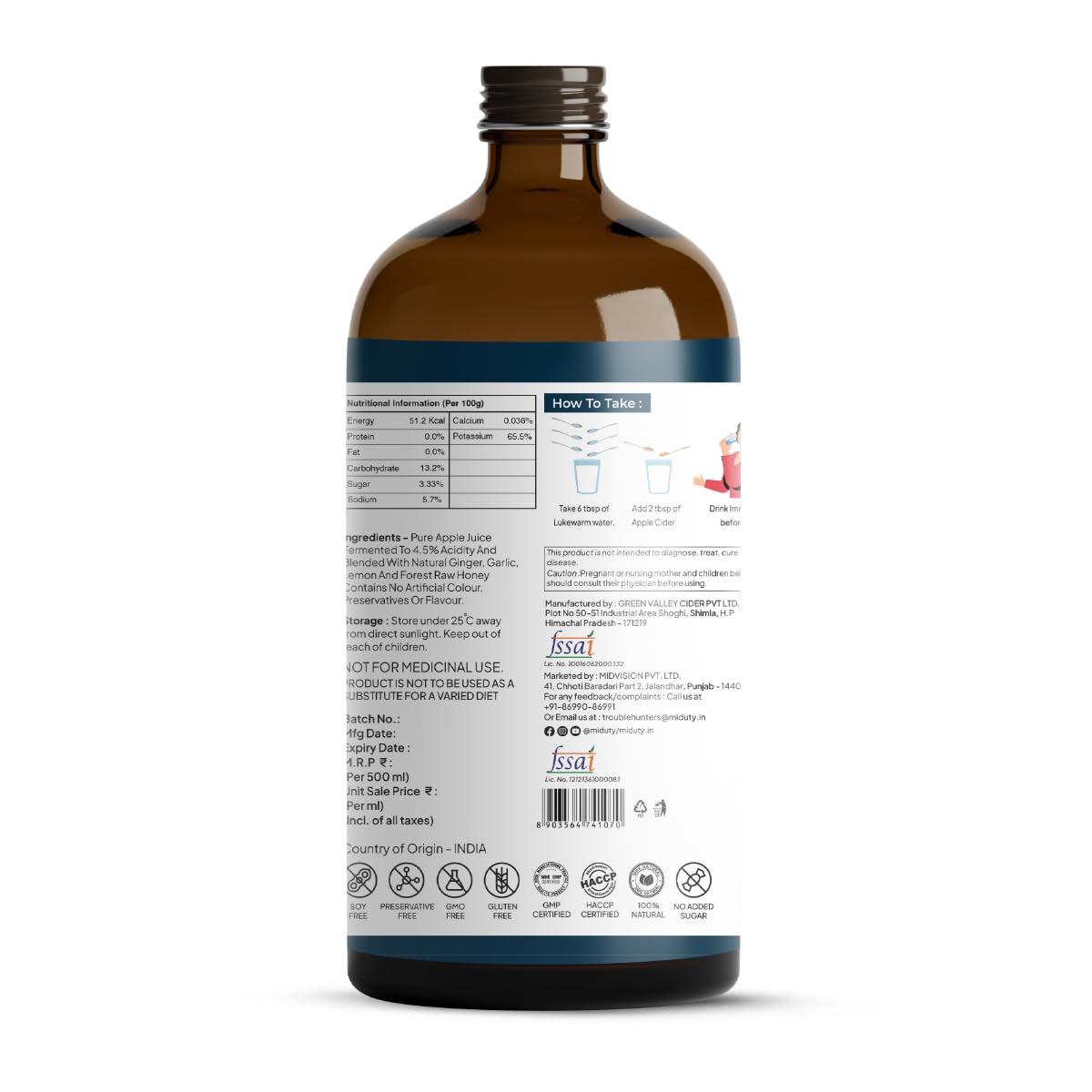 Zephivo Miduty Palak Notes Apple Cider Vinegar | Apple Cider Vinegar supplement | Weight loss Supplement | Apple Cider Vinegar syrup | Digestive enzyme Supplement (Honey, Ginger, Lemon, Garlic)