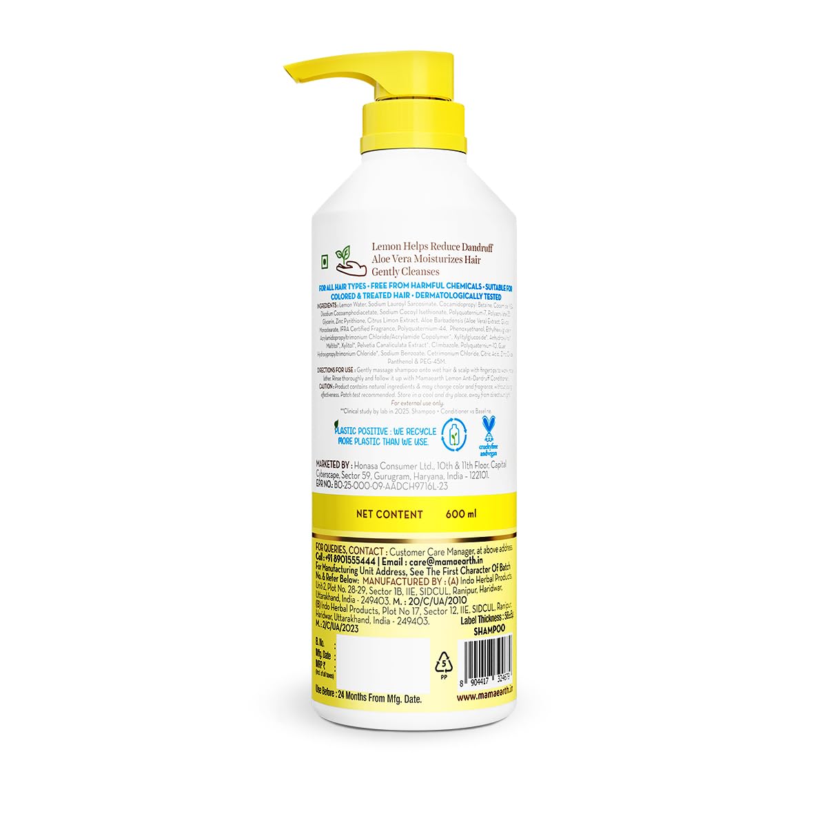 Mamaearth Lemon Anti-Dandruff Shampoo with Lemon, ZPTO, Climbazole, Aloe Vera for Itchy & Flaky Scalp | Upto 100% Dandruff Reduction & 3X Softer Hair in 1 Wash | Soothes Scalp | Reduces Frizz | 600 ml