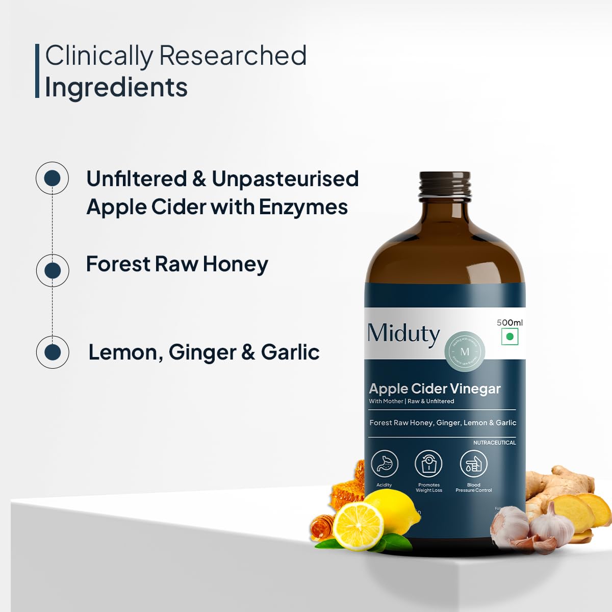 Zephivo Miduty Palak Notes Apple Cider Vinegar | Apple Cider Vinegar supplement | Weight loss Supplement | Apple Cider Vinegar syrup | Digestive enzyme Supplement (Honey, Ginger, Lemon, Garlic)