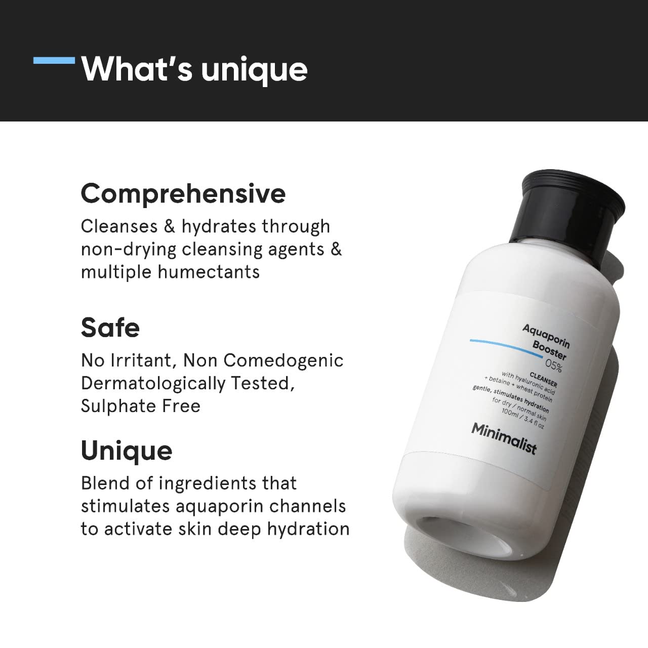 Minimalist 5% Aquaporin Booster | Hydrating Face Wash For Dry Skin with Hyaluronic Acid | Sulphate Free | Non-drying Cleanser | For Women & Men (100 ml)
