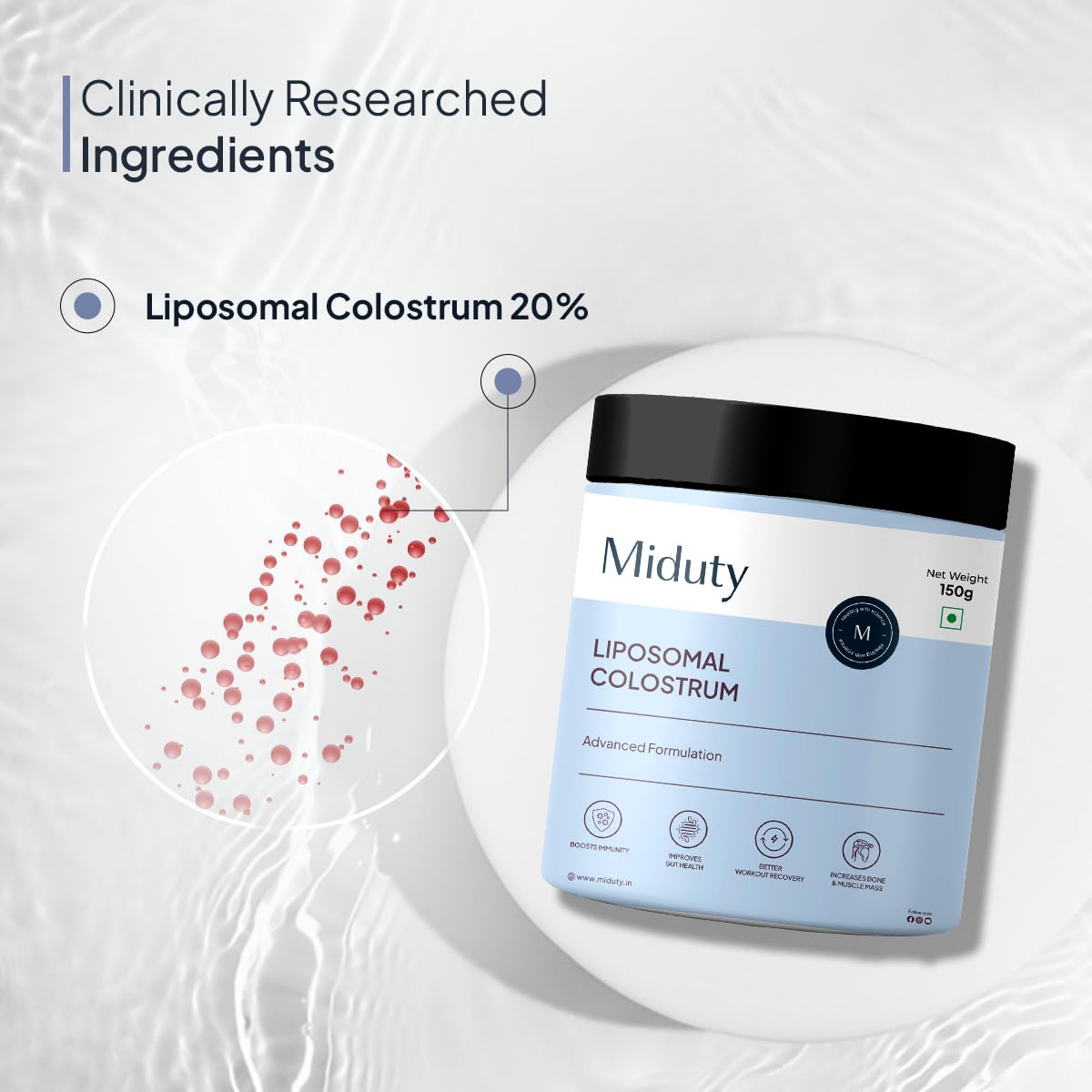 Zephivo Miduty by Palak Notes Liposomal Colostrum - Increase bone and muscle mass - Probiotic Supplement for Gut Health - Muscle Growth - Boosts Immunity - Better Workout recovery - Colostrum Powder - 150 gm