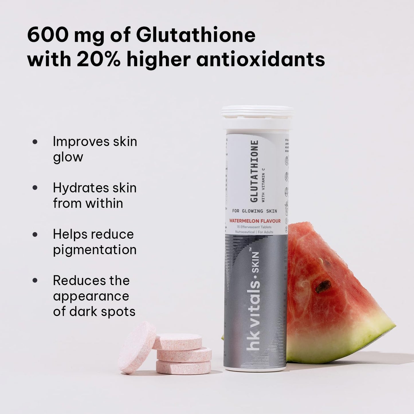 HealthKart hk vitals Glutathione (15 Effervescent Tablets) | L-Glutathione Tablets with Vitamin C & E | For Skin Glow & Hydration