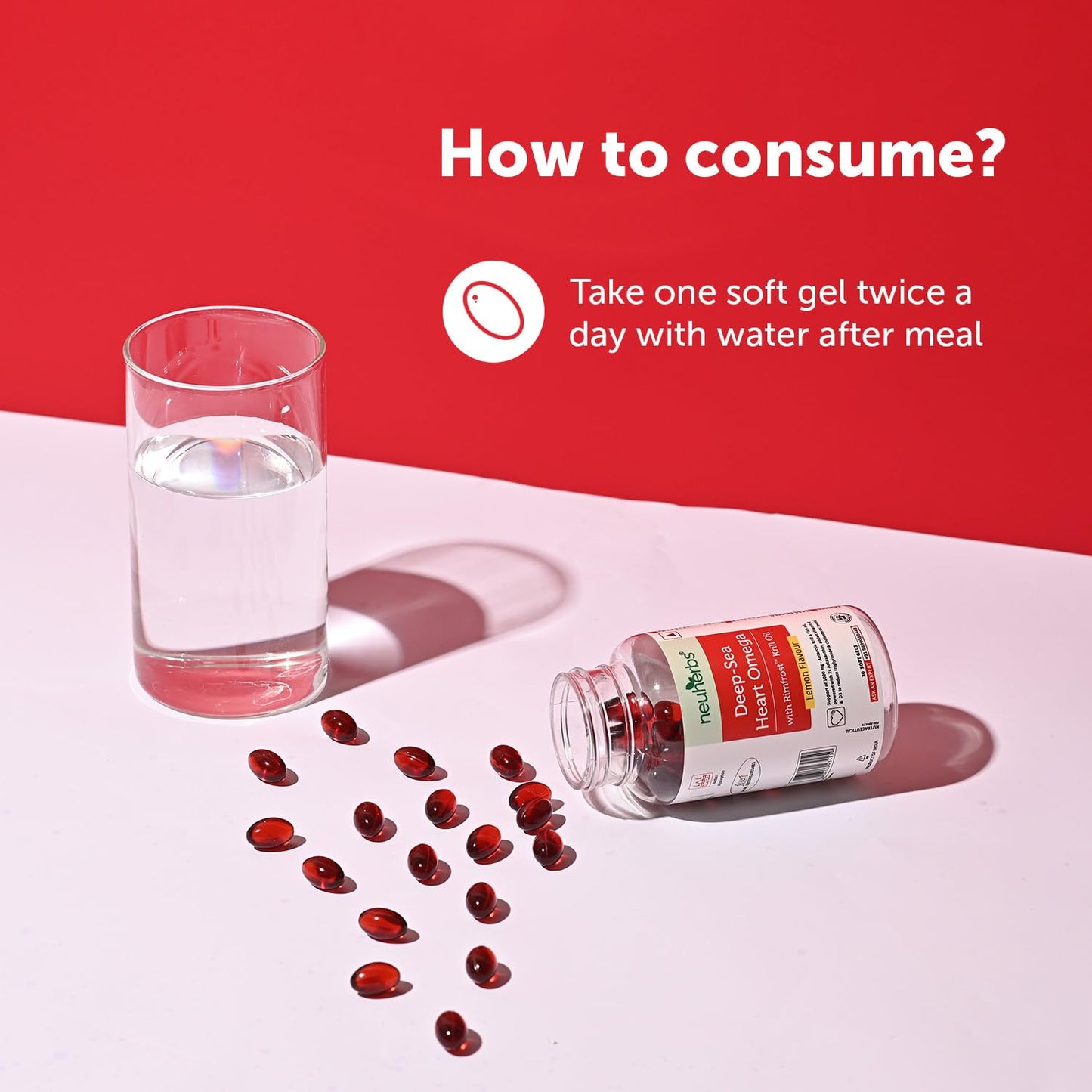 Neuherbs Deep Sea Heart Omega 3 Antarctic Krill Oil 1000mg With 2X Astaxanthin, Phospholipids, Vitamin E & D3 | Supports Heart, Brain & Muscle Health | Lemon Flavour | 30 Softgels