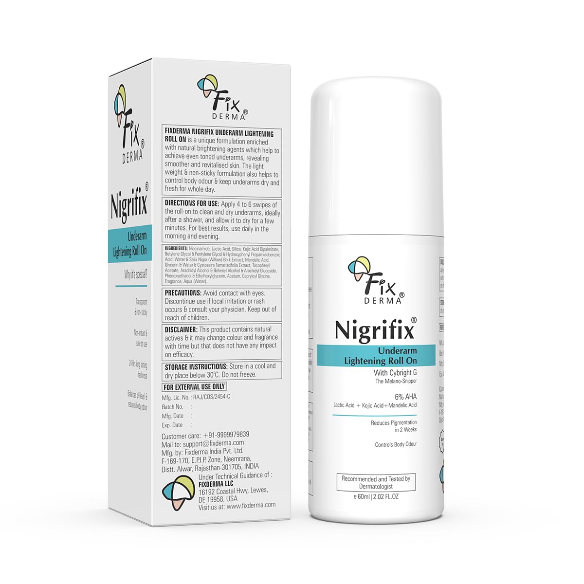 Fix Derma Nigrifix Underarm Lightening Roll On packaging on a white background