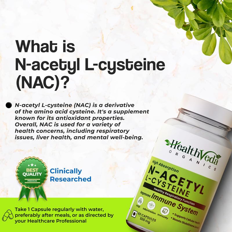 Zephivo HEALTH VEDA ORGANICS PRIVATE LIMITED N - Acetyl L - Cysteine 500Mg | 60 Veg Capsules | Lungs & Respiratory Support | Immune Health | For Both Men & Women¦
