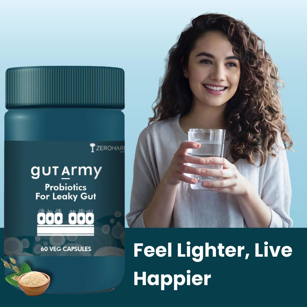 ZEROHARM Gut Army Probiotics For Leaky Gut | Gut Repair Supplements for Men & Women | L Reuteri, Lactobacillus | Supports Gastrointestinal Lining, Gut Cleanse & Digestion | 60 Veg Capsules