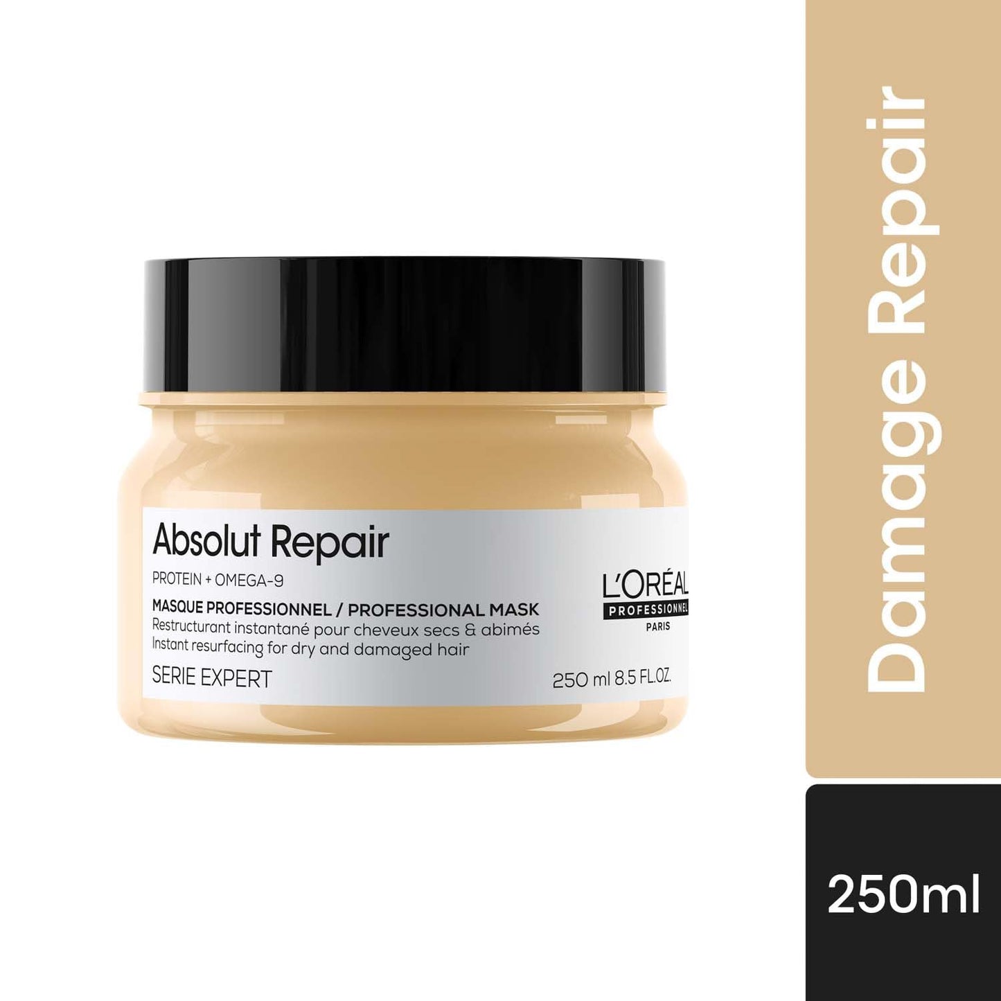 L'Oréal Professionnel Absolut Repair Mask for Dry & Damaged Hair - 250ml | Professional mask for Strengthening and Repairing Hair, With Protein & Omega-9, For Men & Women