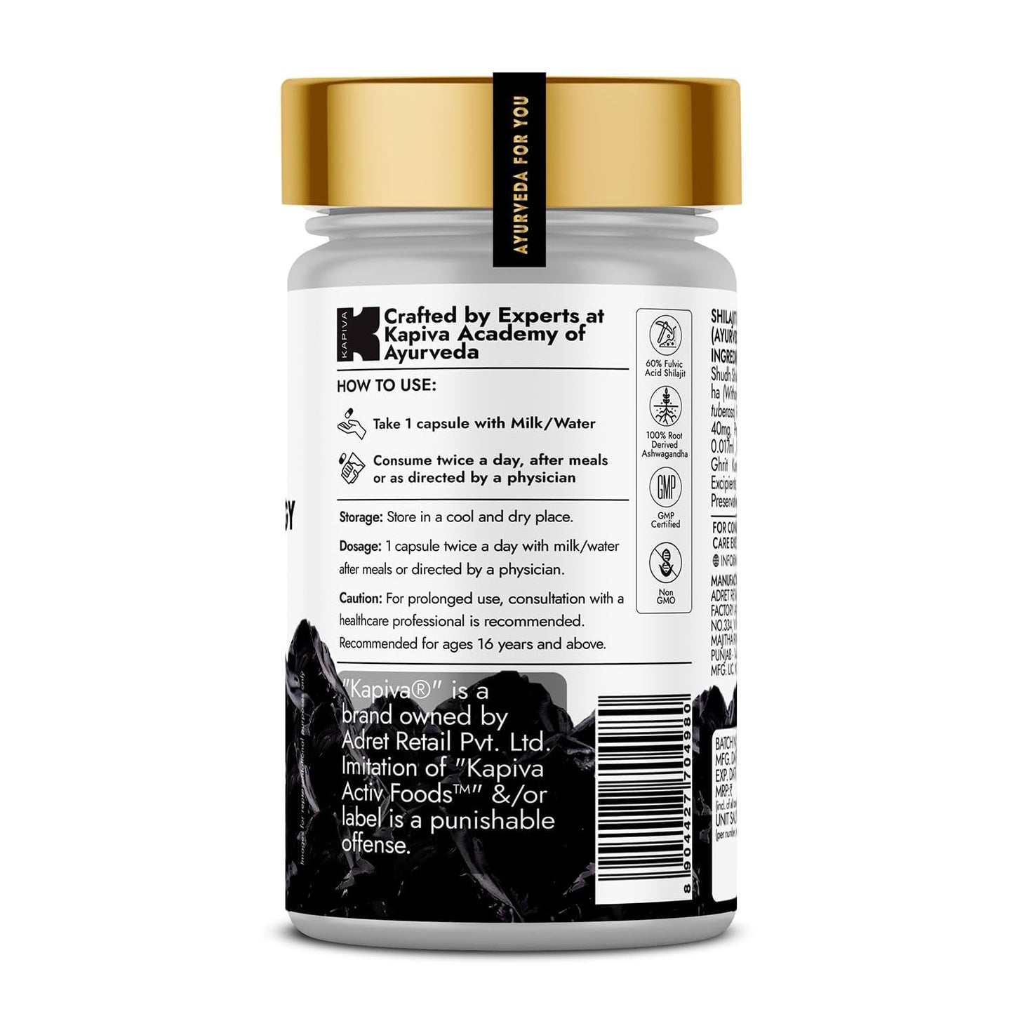 Kapiva Shilajit/Shilajeet Energy 60 Capsules | Made with 100% Pure Shilajit | For All Day Energy & Stamina | With Ashwagandha,Gokshura | Contains 12 Vitamins & 13 Minerals