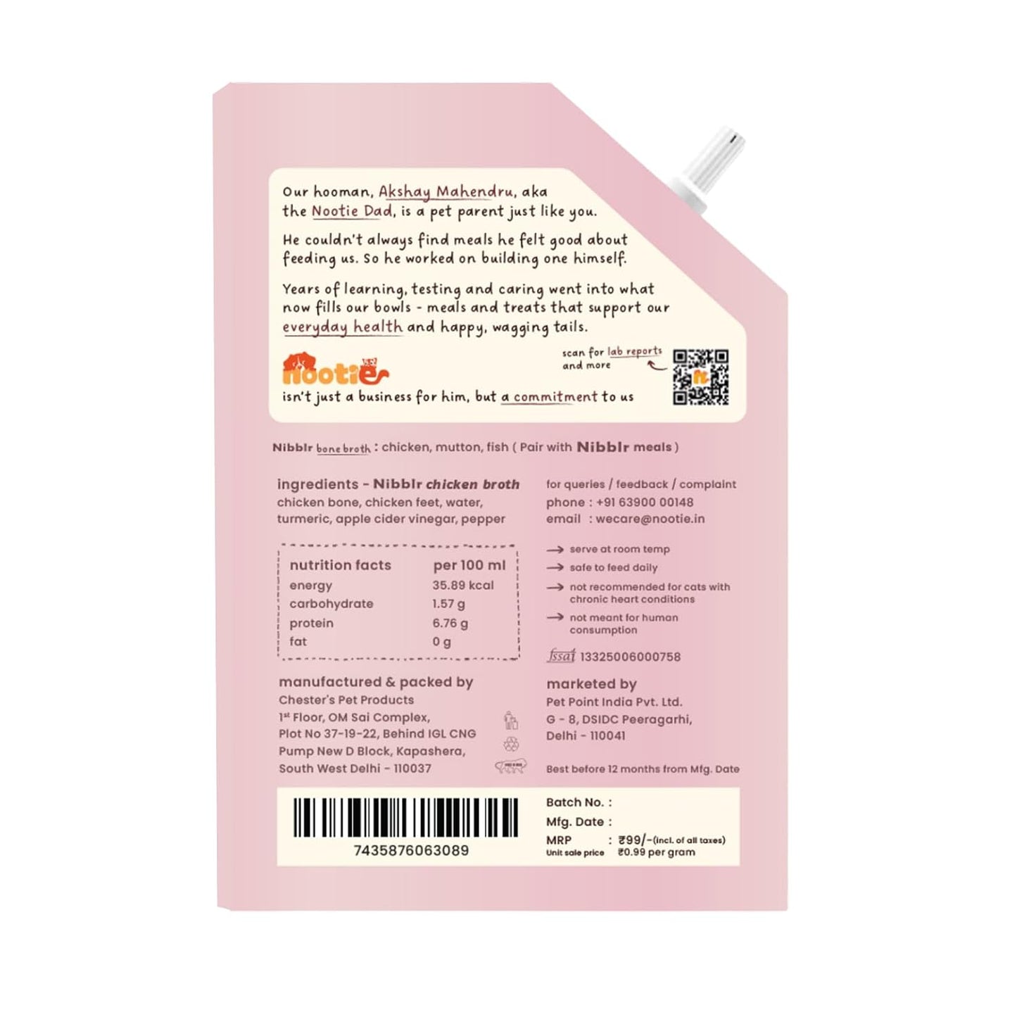 Nootie Nibblr Chicken Bone Broth (100ml)- Hydrating Meal Topper for Cat