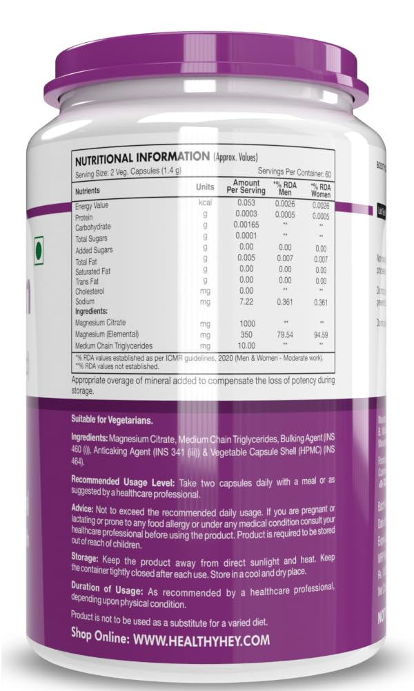 Zephivo HealthyHey Nutrition Magnesium Citrate-120 Vegetable Capsules