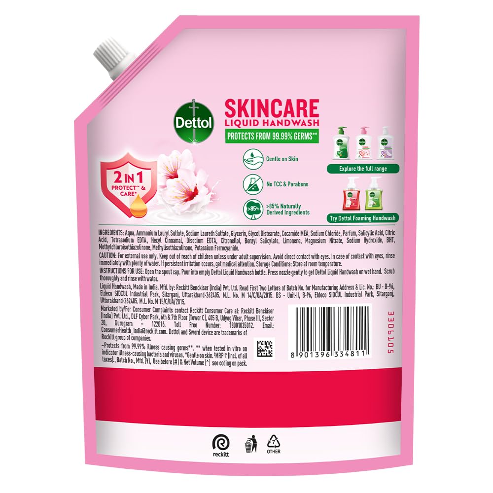Dettol Liquid Handwash Refill – Skincare Hand Wash- 1350ml | pH Balanced | 10x Better Germ Protection