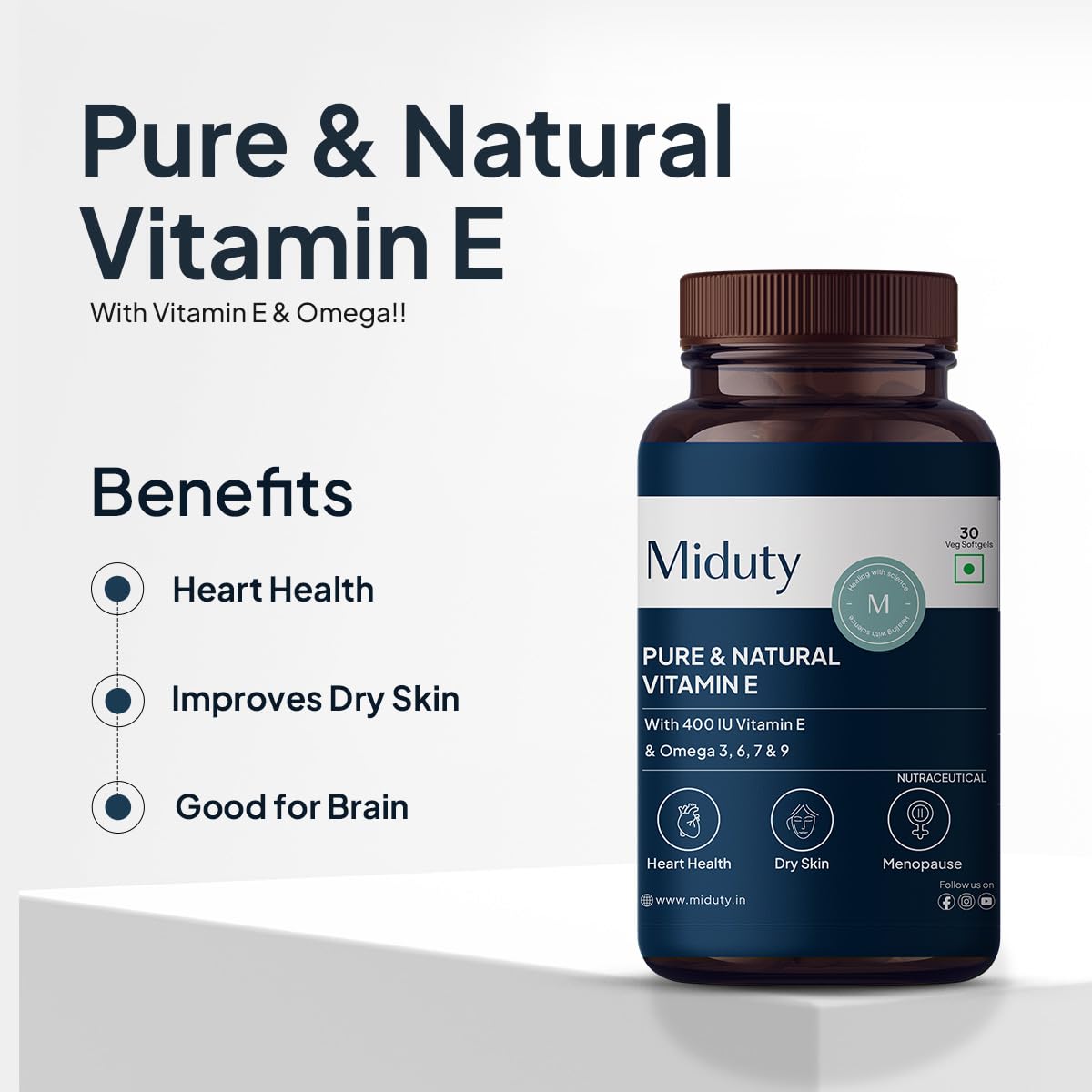 Zephivo Miduty by Palak Notes Pure Natural Vitamin E Capsules, Enhanced with Omega-3-6 - 7-9 - Sea Buckthorn Berry Oil - Boosts Immunity - Balance cholesterol - Better Heart health - 30 Softgel