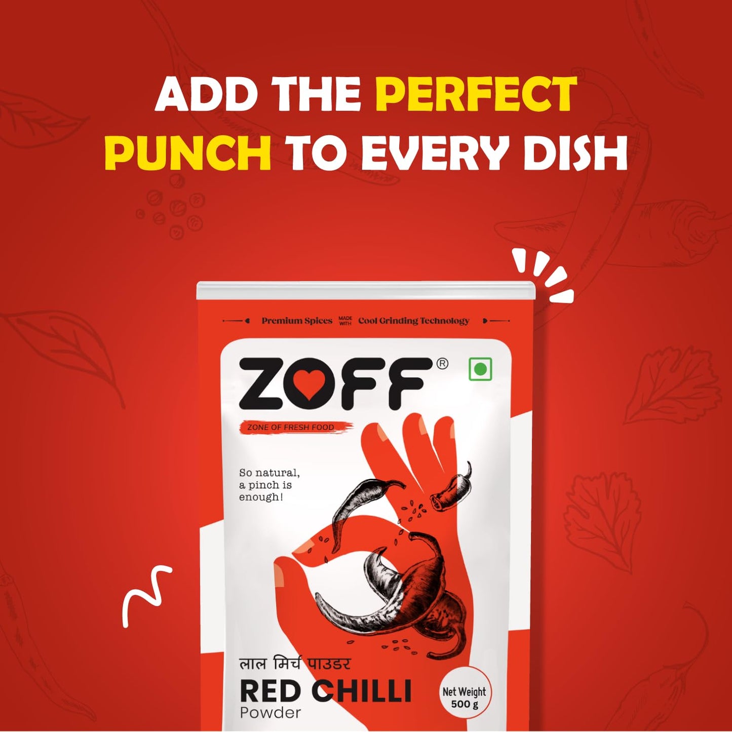 Zoff Red Chilli Powder with Natural Oils | Premium-Quality, Pure & Unadulterated Lal Mirch Powder – Sourced from Hand-Picked Red Chillies | Freshness & Aroma Preserved | Mirchi Powder 500gms