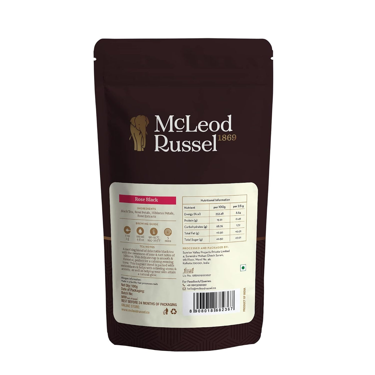 McLeod Russel 1869 – Rose Black | 100g | Long Leaf Black Tea | Natural Glow | Floral Freshness | 40+ Cups