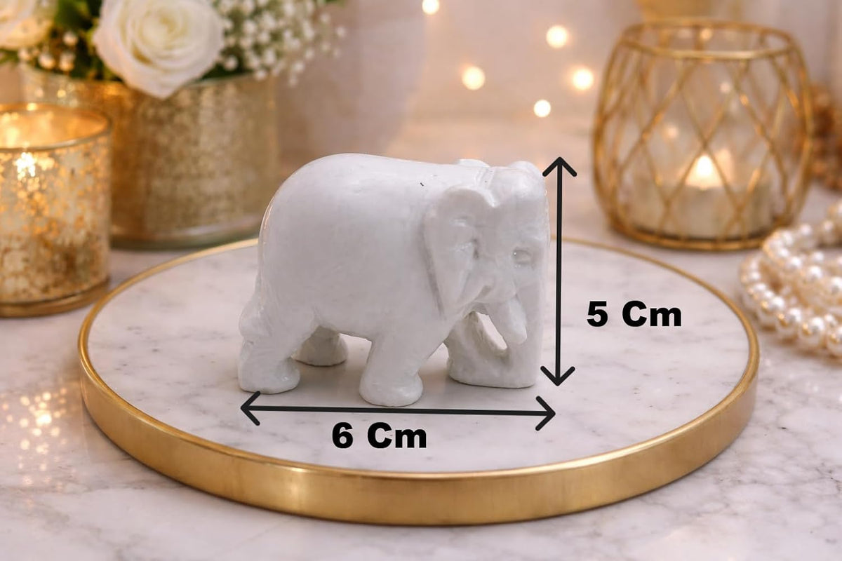 Marble Dust White Elephant Pair | Handmade Elephant Statue | Home Decor Showpiece | Pooja Vastu Feng Shui Lucky Gift Item | 6 cm | Set of 2