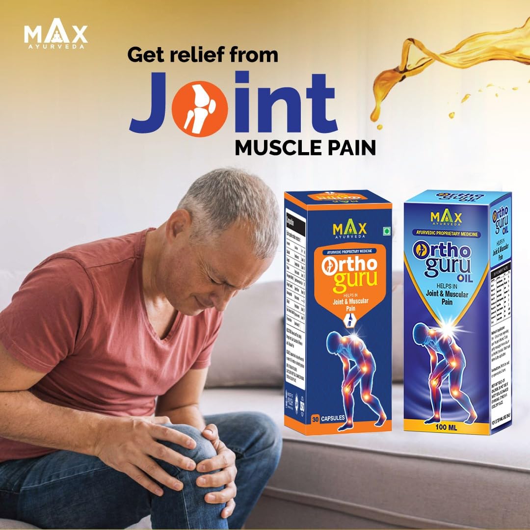 Max Ayurveda Orthoguru Capsules & Oil for Muscle and Joint Pain (30 Capsules + 100ml Oil)