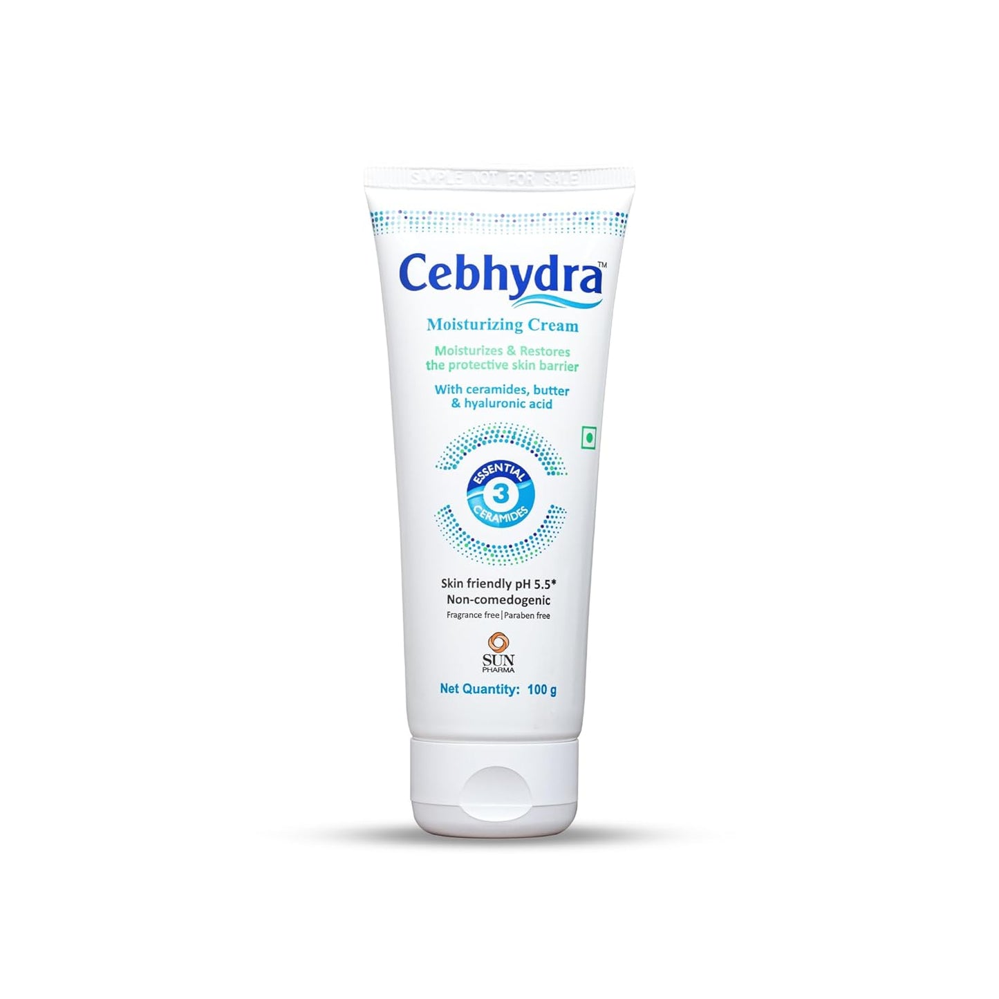 Sun Pharma Cebhydra Cream, Ceramides, Cholesterol & Fatty Acids, Deep Hydration for Sensitive, Dry & Damaged Skin, Dermatologist-Tested, Paraben-Free, NonComedogenic, 12-Hour Moisturization