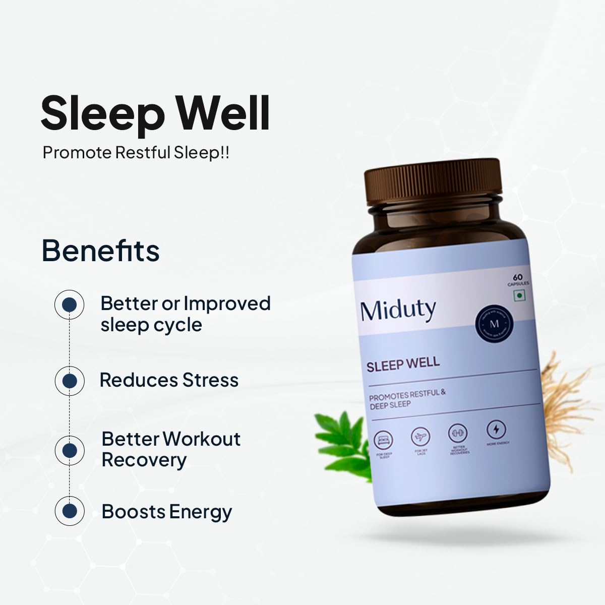Zephivo Miduty by Palak Notes Sleep Well Capsules - Melatonin - Promote Restful Sleep - Helps in Deep Sleep - Refreshing Night Rest- Pack of 60 Capsules