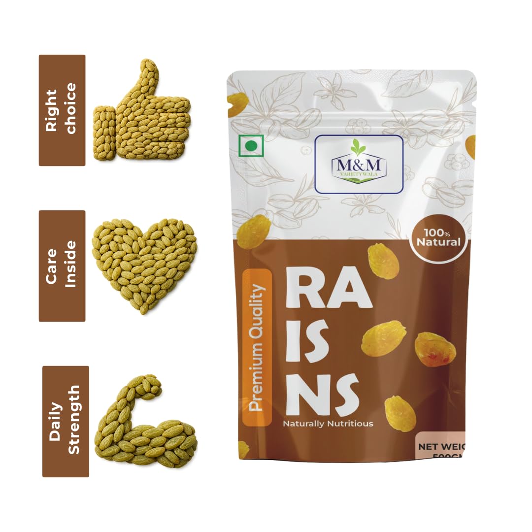 M&M Varietywala Premium Seedless Raisins | 200g | Green Kishmish, Zip Lock Pouch, Sweet Dried Grapes, Rich in Iron, Healthy Breakfast Topping, 100% Natural Raisins