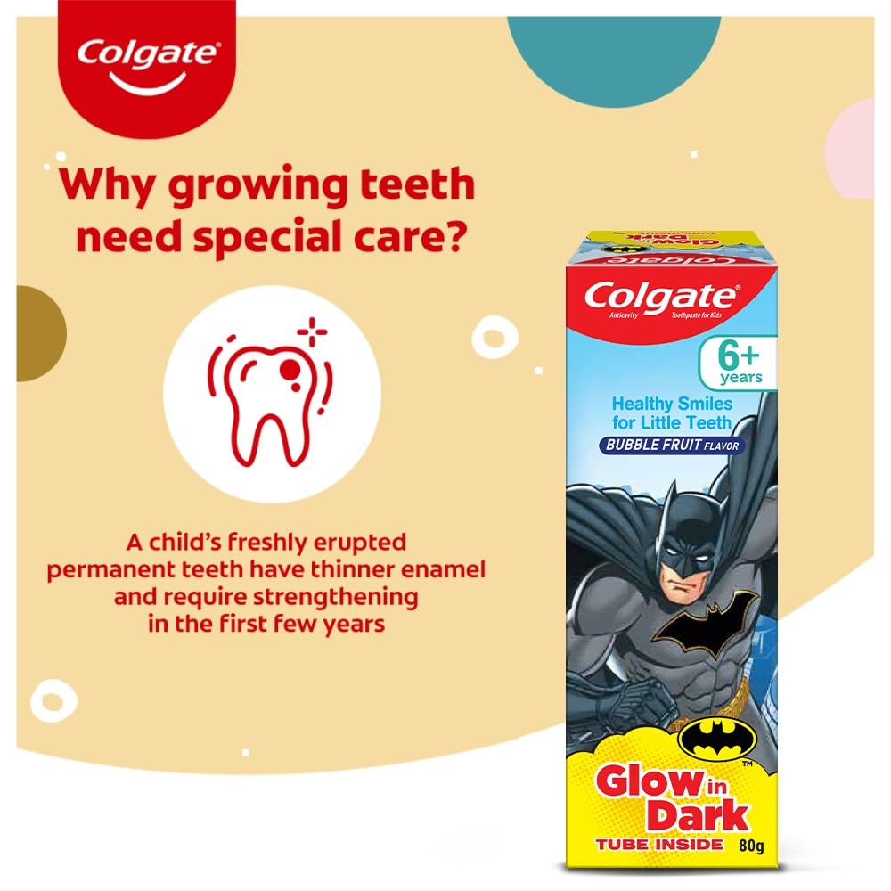 Colgate Kids Barbie Toothbrush, Extra Soft with Tongue Cleaner (Pack of 3) & Colgate Batman Anticavity Toothpaste For Kids - 80g (Bubble Fruit Flavour)