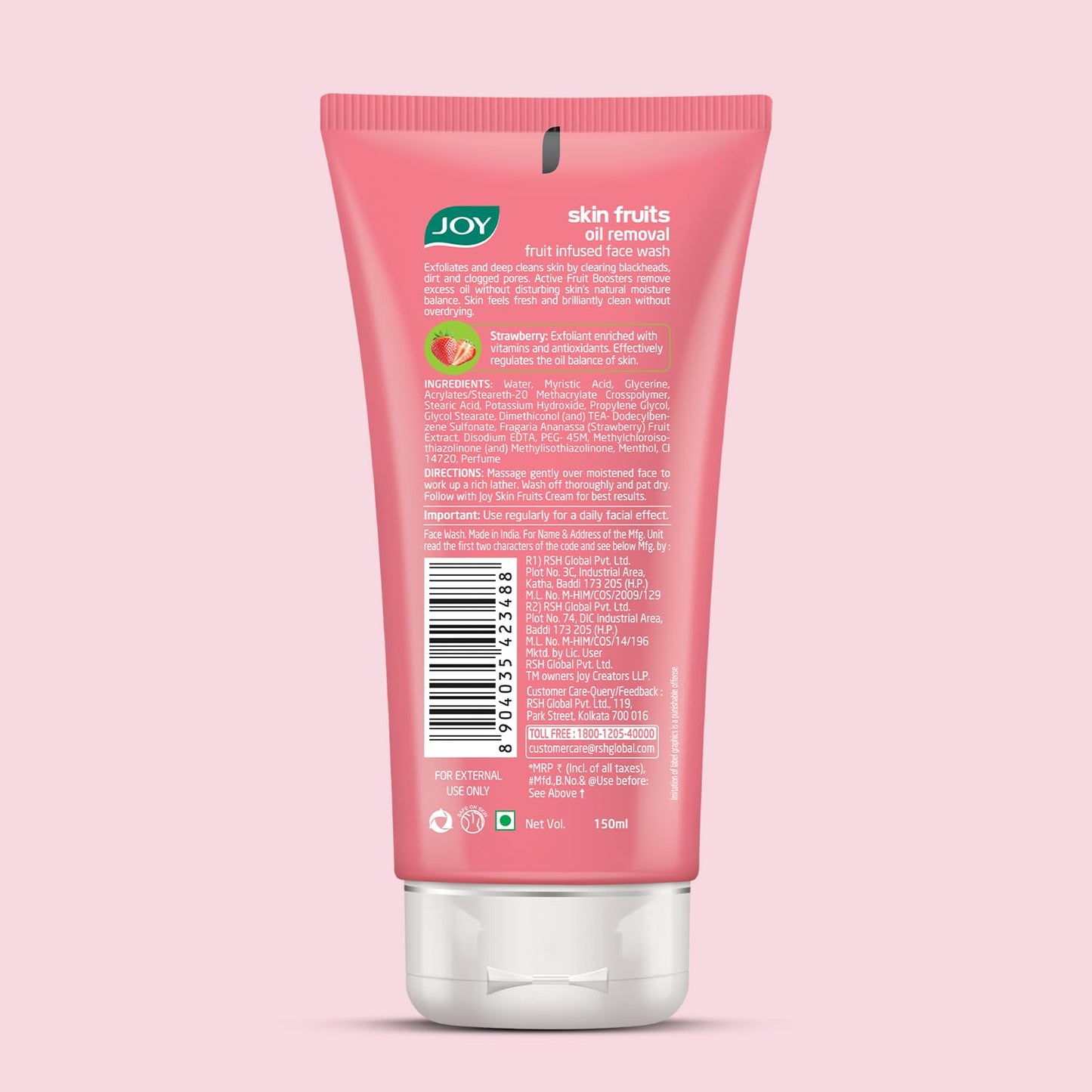 Joy Skin Fruits Strawberry Oil Removal Face Wash, 150ml | Fruit-Infused Formula for Oily & Combination Skin | Deep Cleansing Gel That Removes Excess Oil & Unclogs Pores