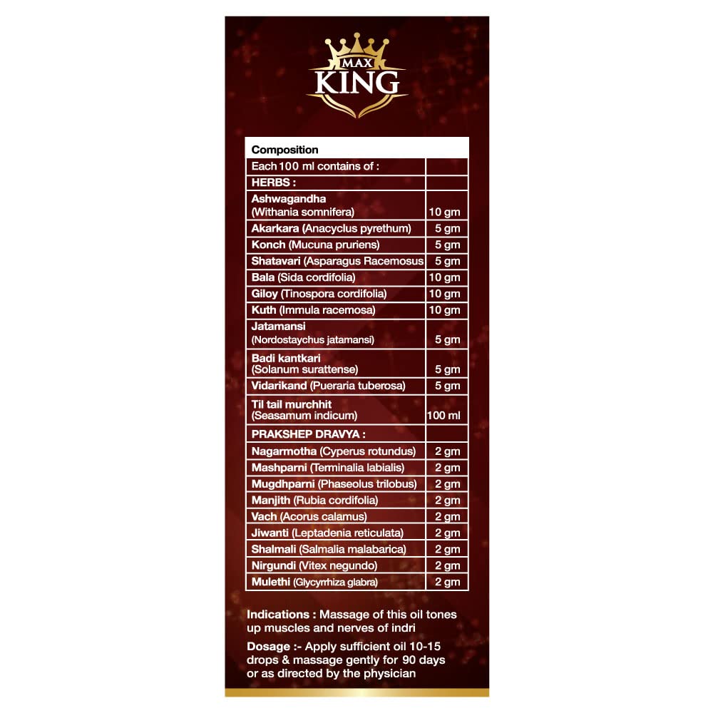 Max Ayurveda Musli Premium Capsules & King Power Ayurvedic Herbal Massage Oil For Men - Combo Pack (30 Capsules + 1 Oil Bottle)