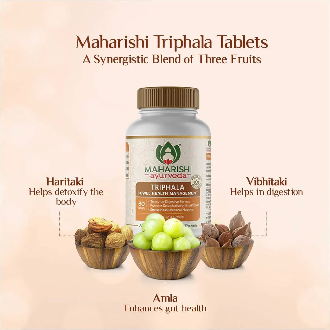 Zephivo Maharishi Ayurveda Triphala Tablets 1000mg | Supports Healthy Digestion | Improves Bowel Wellness| Relieves Constipation | Pure Herbs Used |100% Ayurvedic