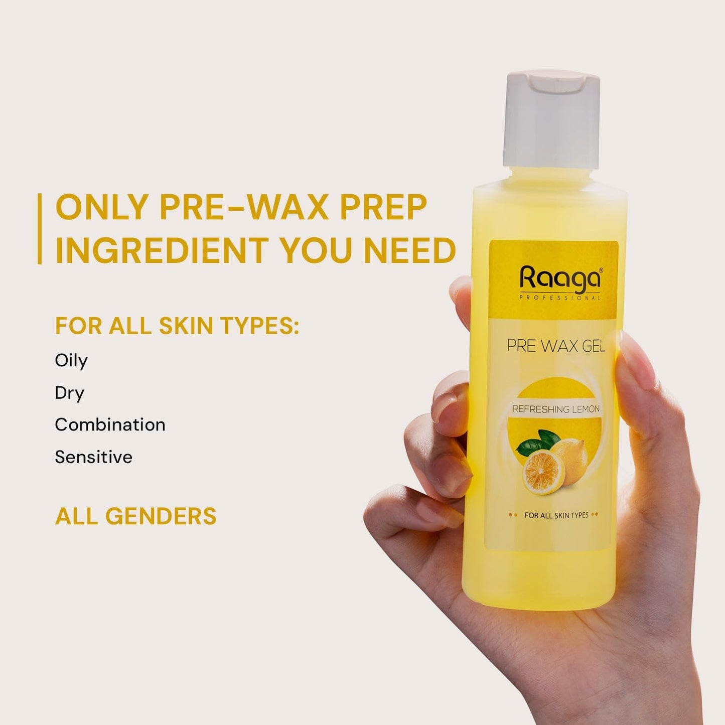 Raaga Professional Pre Wax Gel with Refreshing Lemon and Cocoa Butter for All Skin Types | Prepares Skin for Waxing and Smoother Hair Removal (250 ml)