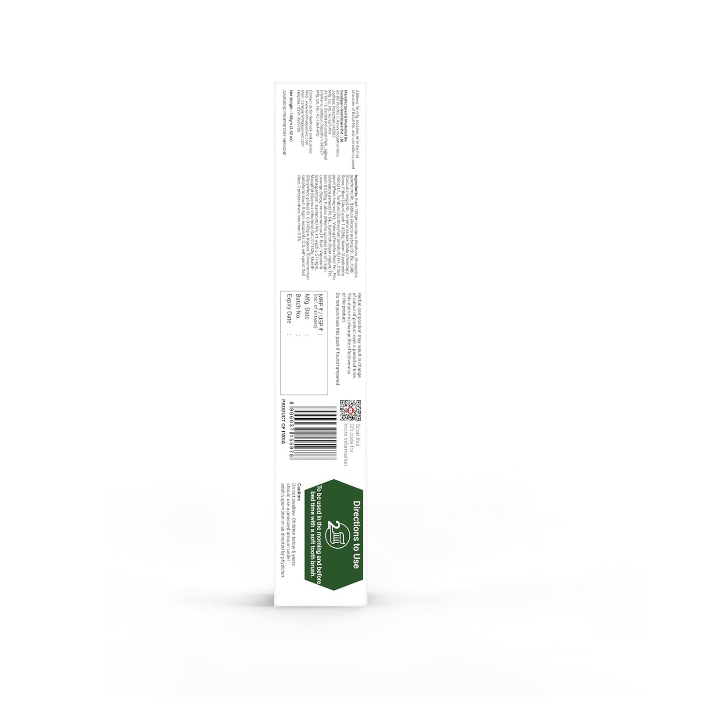 Krishna’s Dantoshad Ayurvedic Toothpaste With Goodness of 15 Herbs for Strengthens Teeth, Tightens Gum & Maintain Fresh Breath - 100 gm (Pack of 1)
