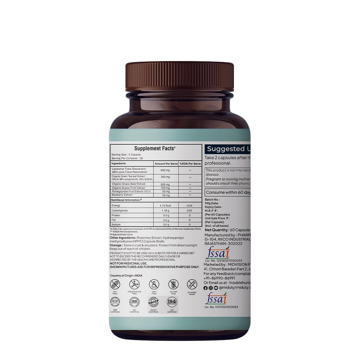 Zephivo Miduty Stop Aging Powerful Antioxidant Formula to Slow Down Aging, Anti Aging Supplement for Youthful Skin - Anti Aging Capsules, Resveratrol Active Ingredient - Pack of 60