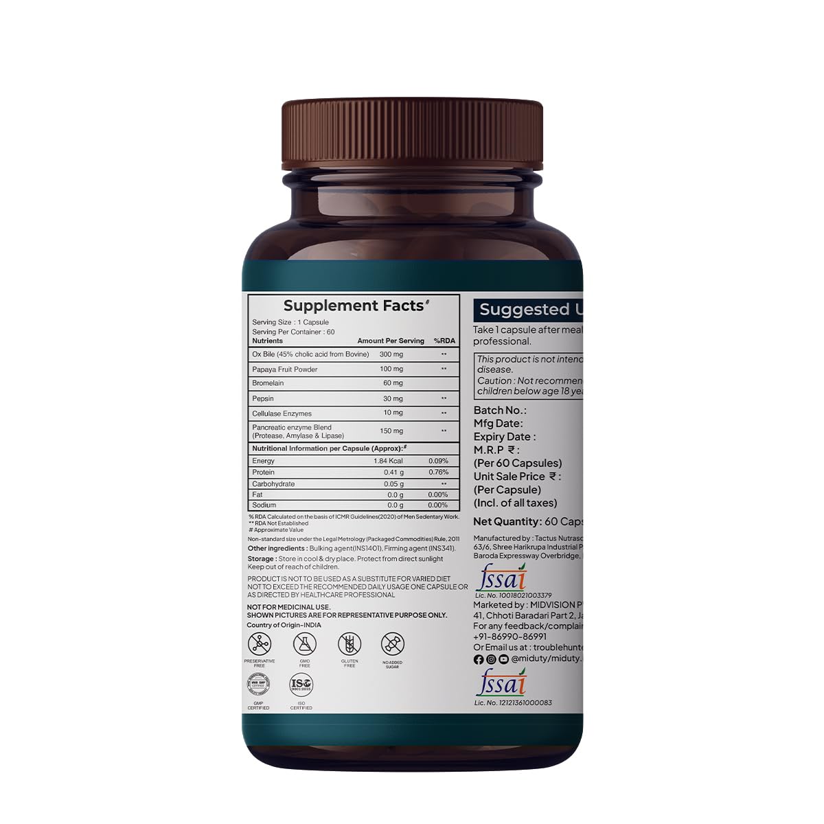 Zephivo Miduty by Palak Notes Digest Fat Liver Health, Metabolism, Digestion - Fatty Liver Management - Digestive Enzymes - Gut Health Supplements- 60 Capsules