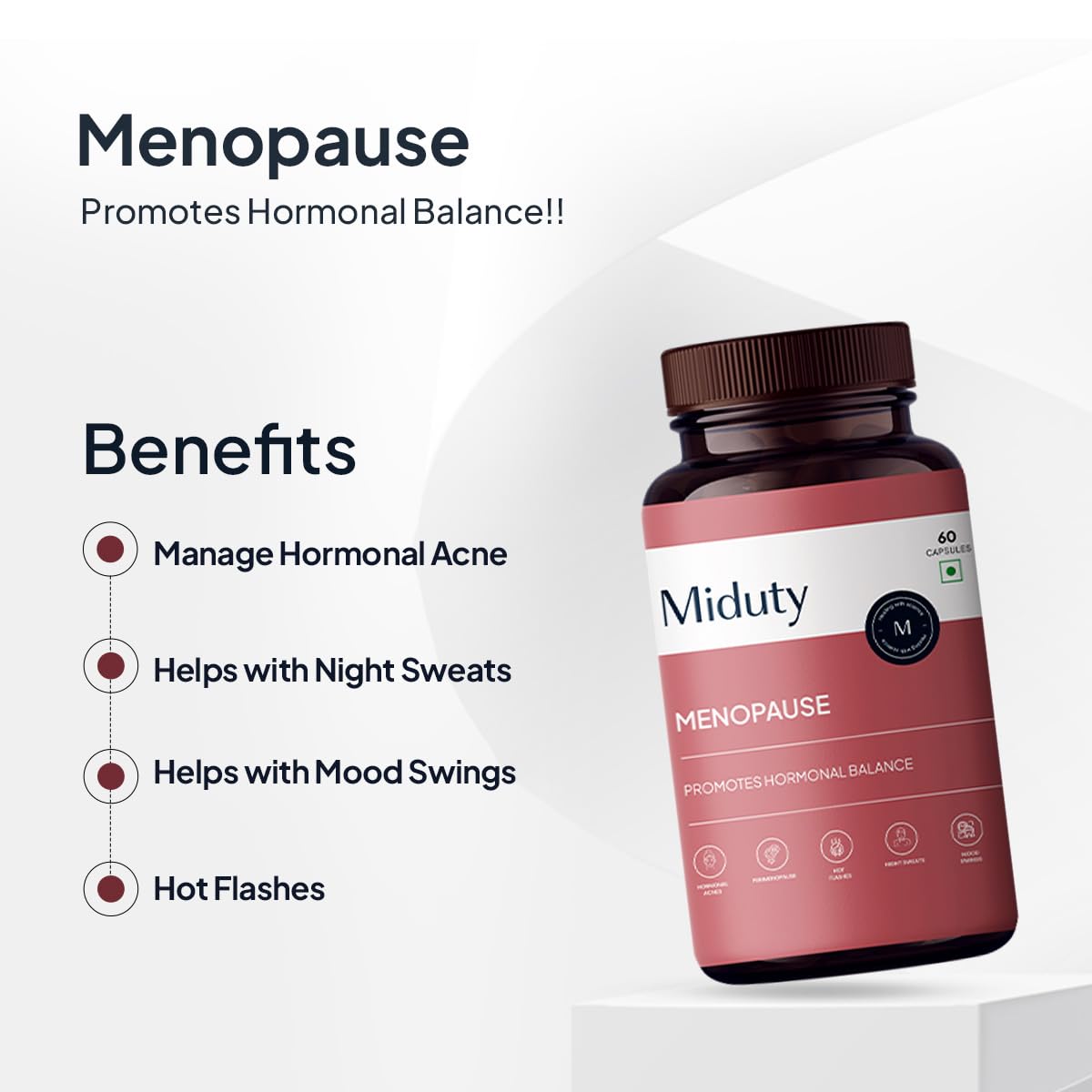 Zephivo Miduty by Palak Notes Menopause Health Supplement - Hormonal Imbalance - Night Sweating - Mood Swings - Bone health - Helps in PMS symptoms - 60 Capsules